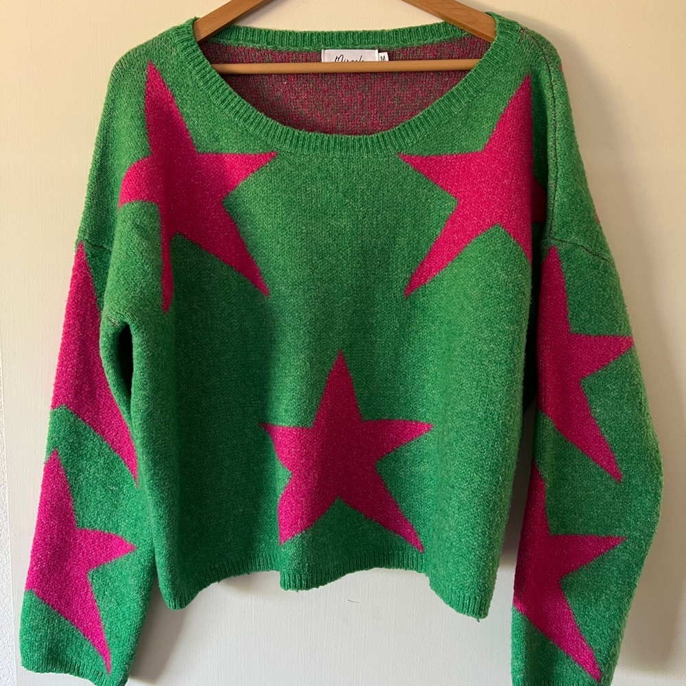 Miracle Green and Pink Crew Neck Sweater
